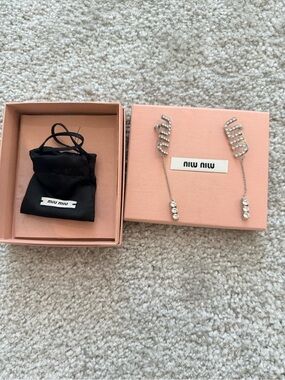 Authentic Miu Miu Silver Crystal logo Spiral Drop Earrings